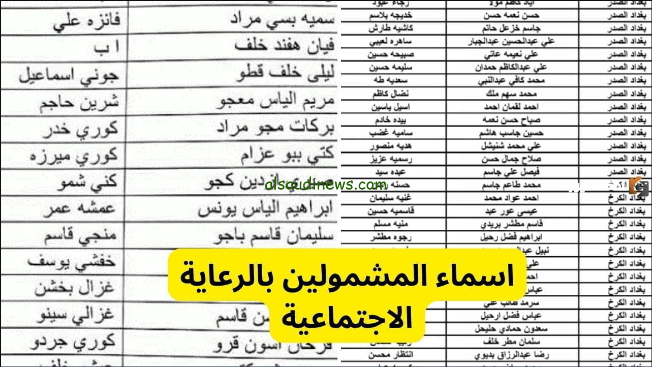 pdf كشوفات أسماء المشمولين في الرعاية الإجتماعية بالعراق من خلال منصة مظلتي