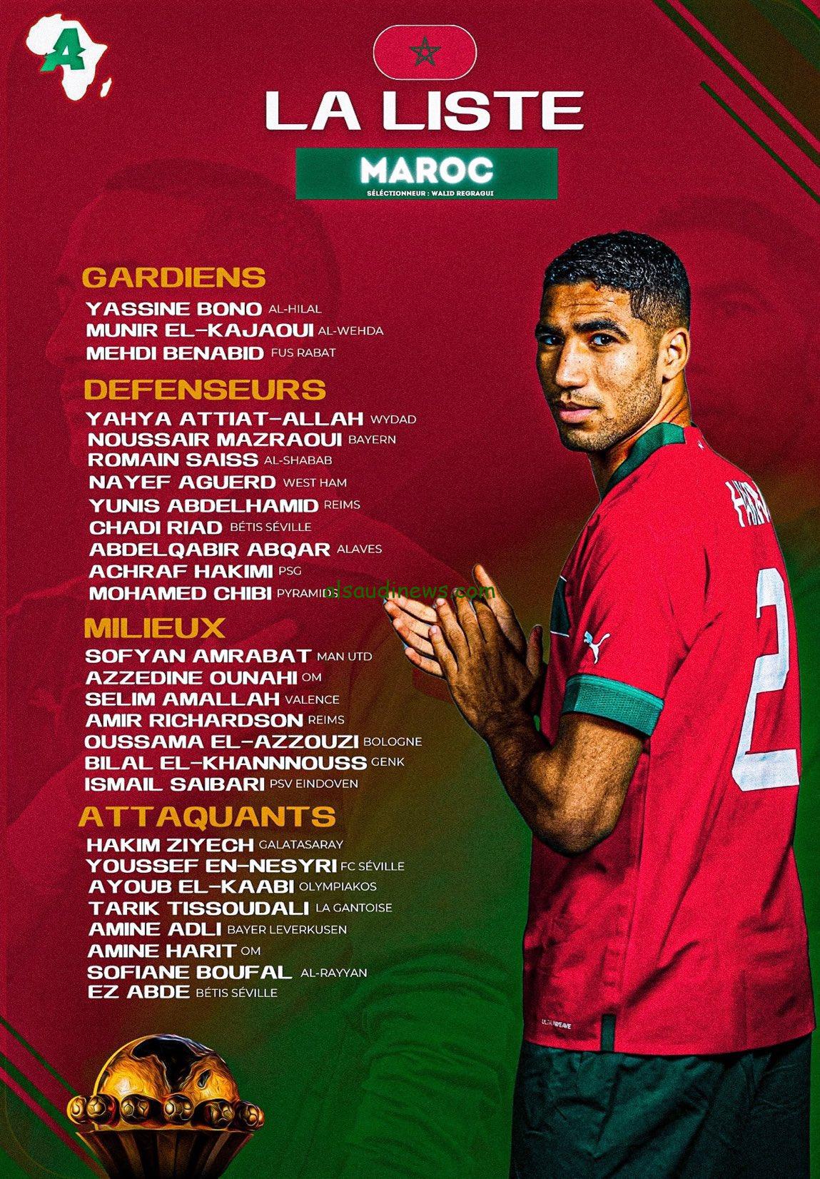 القائمة النهائية لمنتخب المغرب في كأس أمم إفريقيا 2024