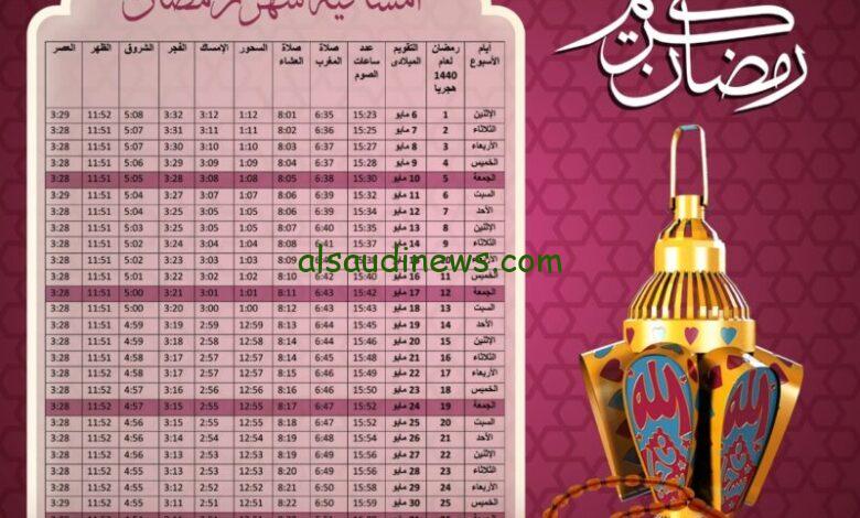امساكية رمضان في السعودية 2024….تعرف على أوقات الصلاة والإفطار