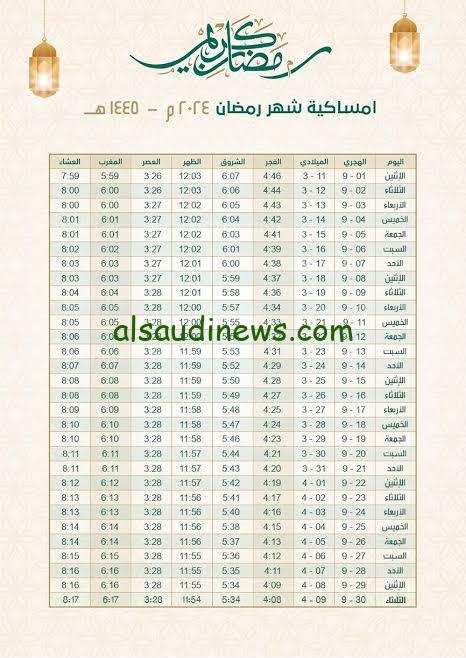 امساكية رمضان 2024| خطط لشهر الخير بدقة واعرف مواقيت الصلاة في بلدك