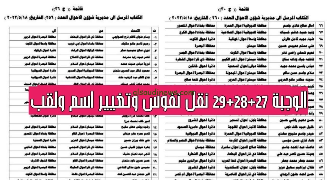 كشوفات pdf .. رابط الاستعلام عن أسماء نقل النفوس الوجبة الجديدة 2024 في جميع المحافظات عبر الموقع الرسمي