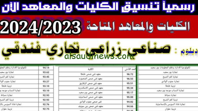 مجموعك هيدخلك اي ؟ .. تنسيق الكليات والمعاهد لطلاب الدبلومات الفنية 2024/2025 والاماكن الخالية لهم