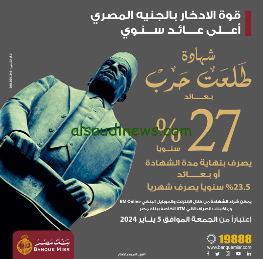 استثمر فلوسك في طلعت حرب … شهادات استثمار بنك مصر 2024 Banque Misr بعائد يصل الي 30%