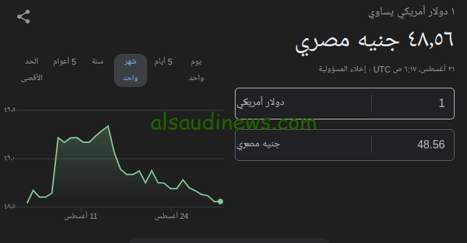 الاخضر بكام النهاردة.. سعر الدولار مقابل الجنية اليوم السبت 31 اغسطس 2024 فى جميع البنوك المصرية والسوق السوداء