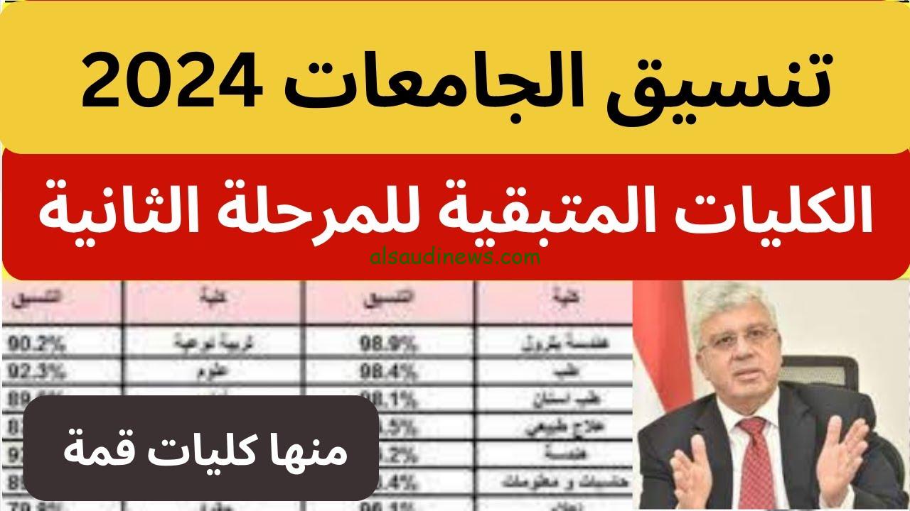” مؤشرات ممتازة ” الأماكن الخالية في تنسيق الجامعات في المرحلة الثانية 2024/2025 .. كليات قمة تتواجد بالمرحلة الثانية
