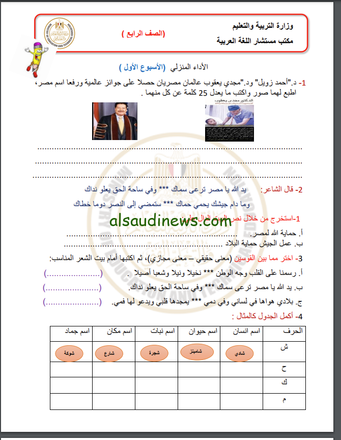 نماذج وزارية .. رابط التقييم الاسبوعي الصف الرابع الابتدائي الاسبوع الثالث 2024 عبر بوابة التعليم الإلكتروني وزارة التربية والتعليم