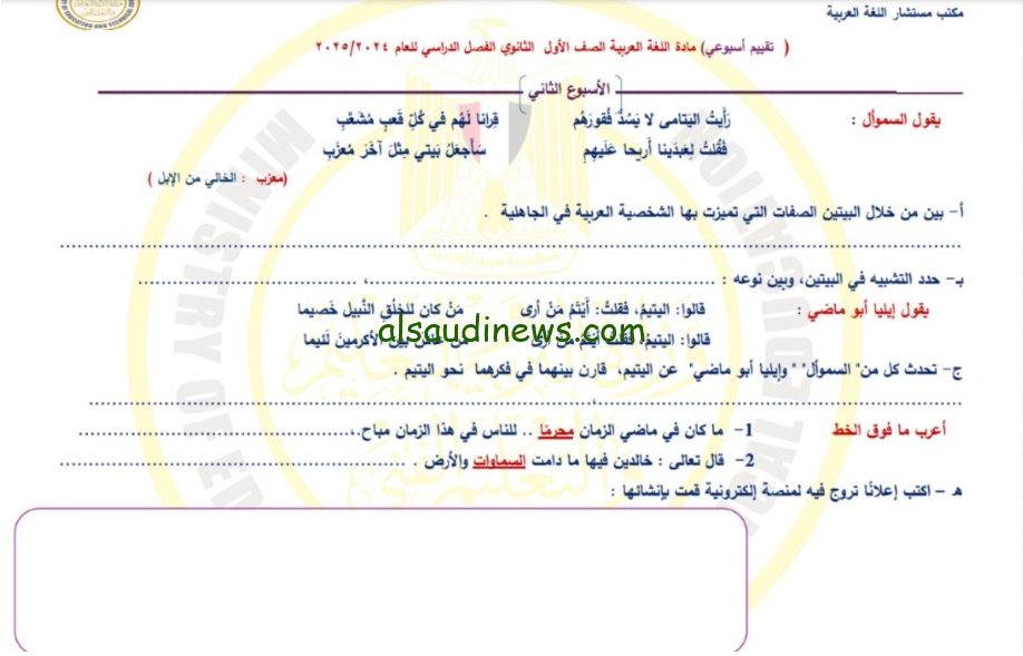 شوف جبت كام .. حل التقييم الاسبوعي للصف الاول الثانوي 2024 ورابط الحصول عليها PDF بكل سهولة