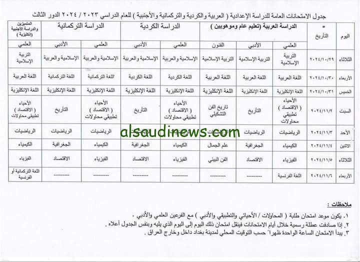 مواعيد HeEEr .. جدول امتحانات الثالث المتوسط والسادس الاعدادي الدور الثالث 2024 العراق وزارة التربية العراقية تصدر