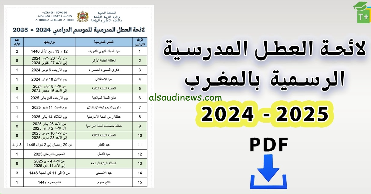 جدول العطلة الرسمية المغرب 2025/2024 لطلاب المدارس والموظفين العاملين بالدولة