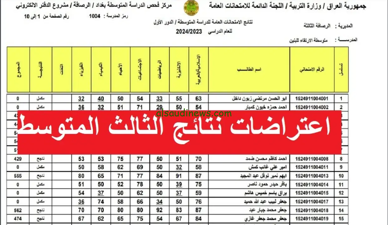 رابط نتائج اعتراضات الثالث المتوسط الدور الثاني 2024 العراق من خلال موقع الوزارة epedu.gov.iq