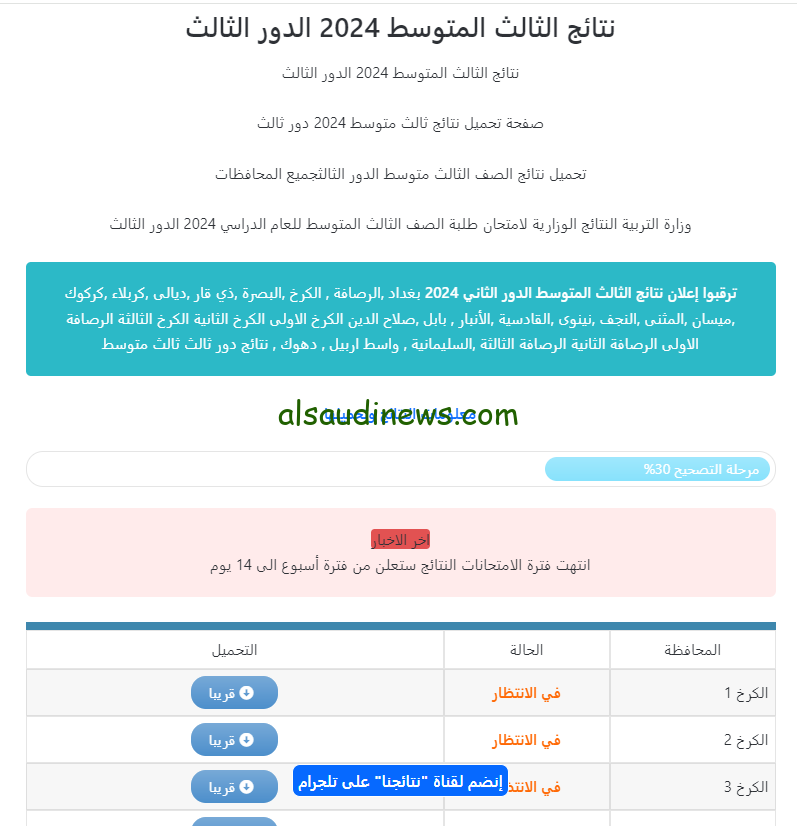 “هنــــا” نتائج ثالث متوسط دور ثالث 2024 العراق الاستعلام من خلال موقع نتائجنا الالكتروني nataegna.net