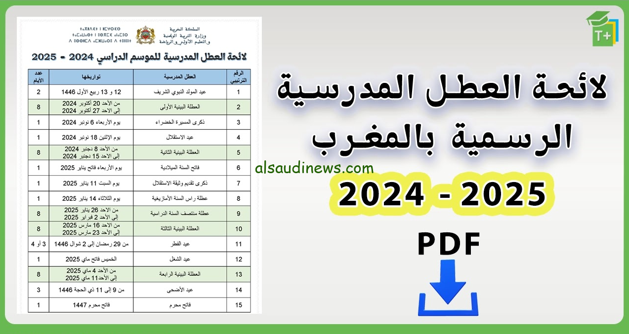تنزيل لائحة العطل المدرسية 2024-2025 المغرب pdf طبقا لما أعلنته وزاره التربية والتعليم الوطنية