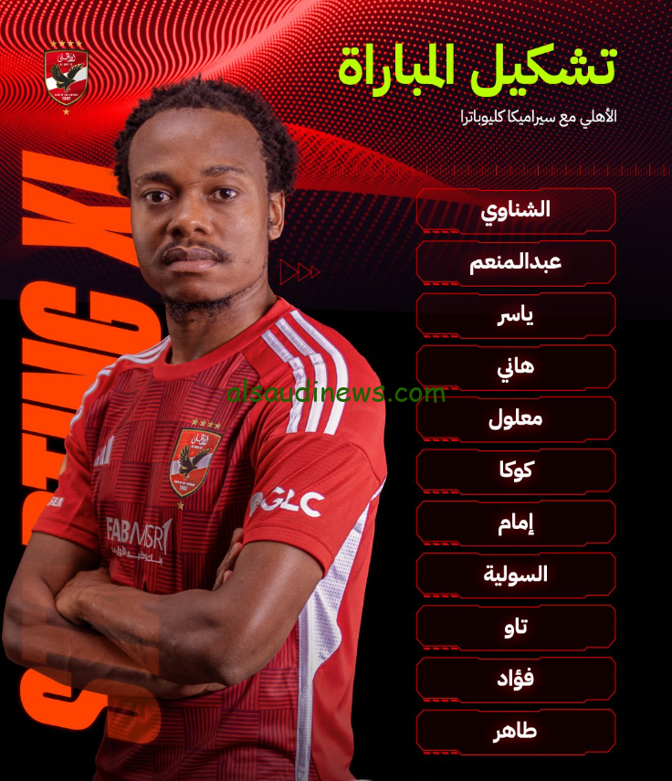 تشكيلة الاهلي امام سيراميكا اليوم في الدوري المصري الممتاز 2024-2025 والقنوات الناقلة للمباراه