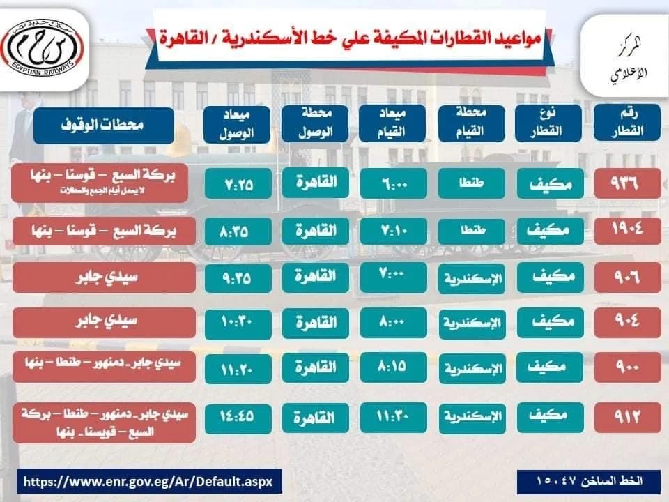“اسكندرية صد رد” مواعيد قطارات الإسكندرية القاهرة اليوم الاثنين 4 نوفمبر 2024 وأسعار التذاكر