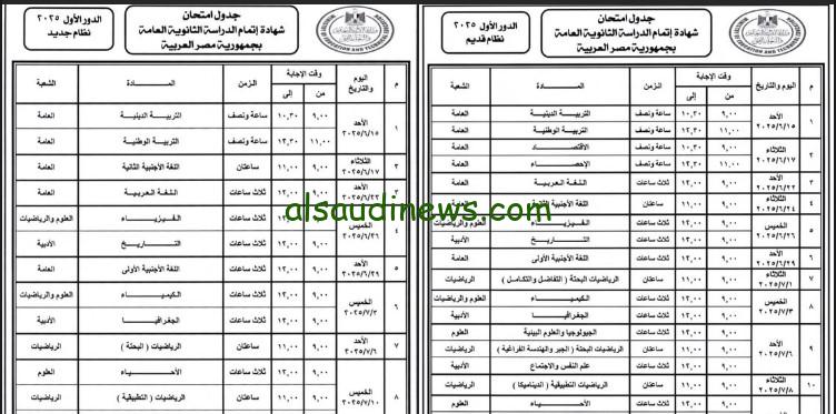 “رسميًا النظام الجديد”.. جدول امتحانات الثانوية العامة 2025 علمي علوم ورياضة وأدبى تالتة ثانوي