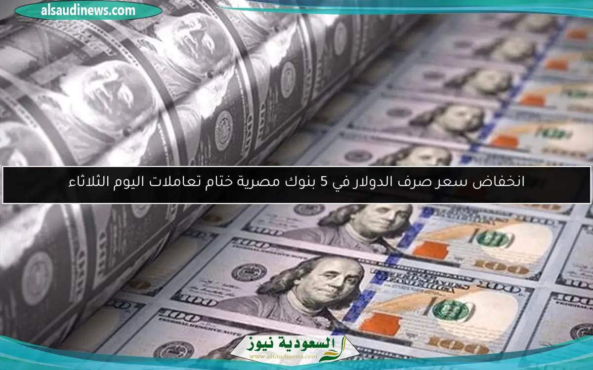 انخفاض سعر صرف الدولار في 5 بنوك مصرية ختام تعاملات اليوم الثلاثاء