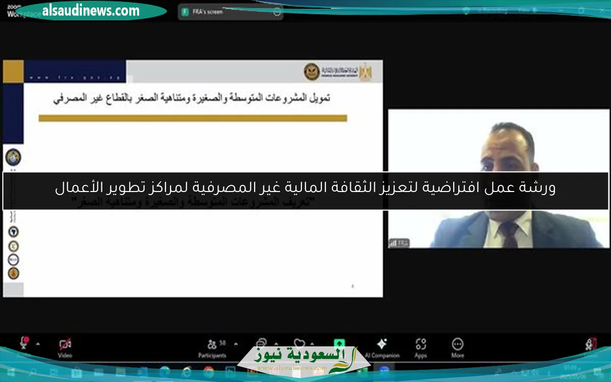 ورشة عمل افتراضية لتعزيز الثقافة المالية غير المصرفية لمراكز تطوير الأعمال