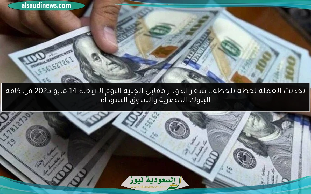 تحديث العملة لحظة بلحظة.. سعر الدولار مقابل الجنية اليوم الاربعاء 14 مايو 2025 فى كافة البنوك المصرية والسوق السوداء